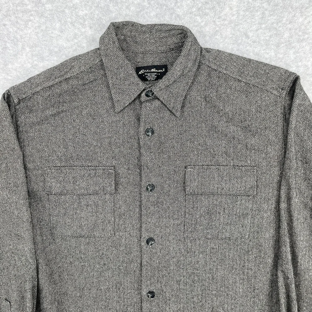 Vintage Eddie Bauer Wool Herringbone Shacket Shirt Men's Large Gray Mackinaw